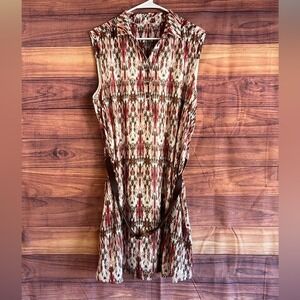 Wrangler Womens Ikat Print Sleeveless Shirt Dress Pink Brown Belted XL LWD343M